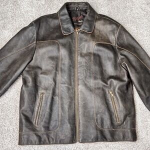 Vintage Rogue Distressed Leather Jacket Men's XL Brown Quilted Lining Moto